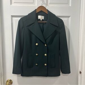 Etcetera Women’s Blazer Sz 4 Forest Green Gold Buttons Military Double Breasted